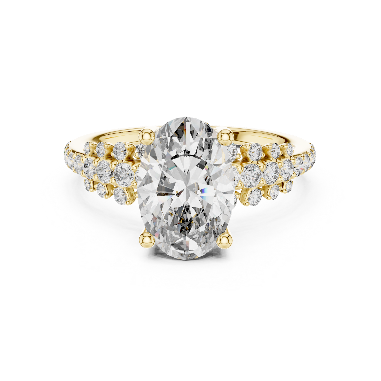 Solitario Oval con Banda de Pavé Graduado de Triple Fila de 2.57ct en Córdoba, España | Diamante Creado en Laboratorio Color D Claridad VS | Oro 10K/18K, Plata y Platino (Tallas Disponibles 8-20)