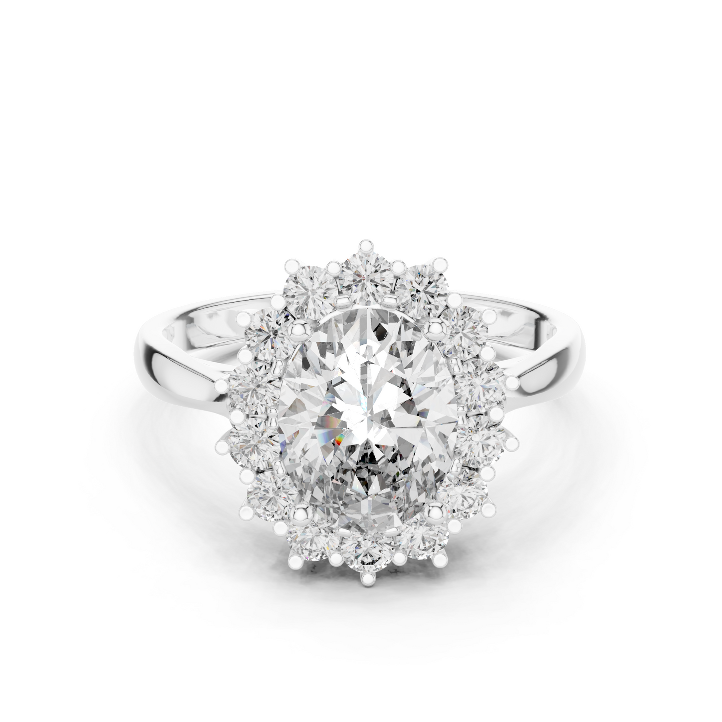 Anillo Halo Ovalado Sunburst 2.56ctw en Córdoba, España | Diamante Creado en Laboratorio Color D Claridad VS | Oro 10K/18K, Plata y Platino (Tallas Disponibles 8-20)