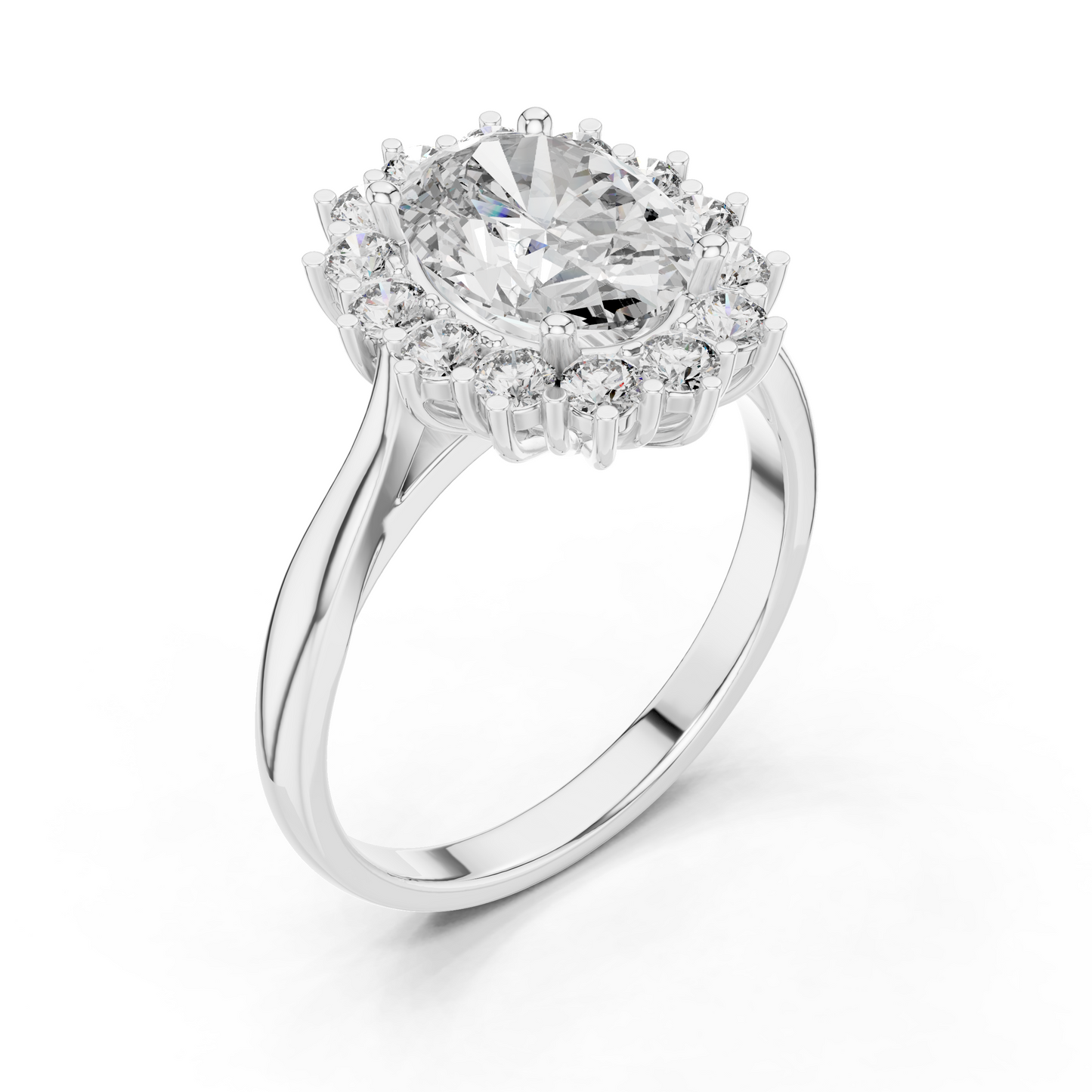 Anillo Halo Ovalado Sunburst 2.56ctw en Córdoba, España | Diamante Creado en Laboratorio Color D Claridad VS | Oro 10K/18K, Plata y Platino (Tallas Disponibles 8-20)