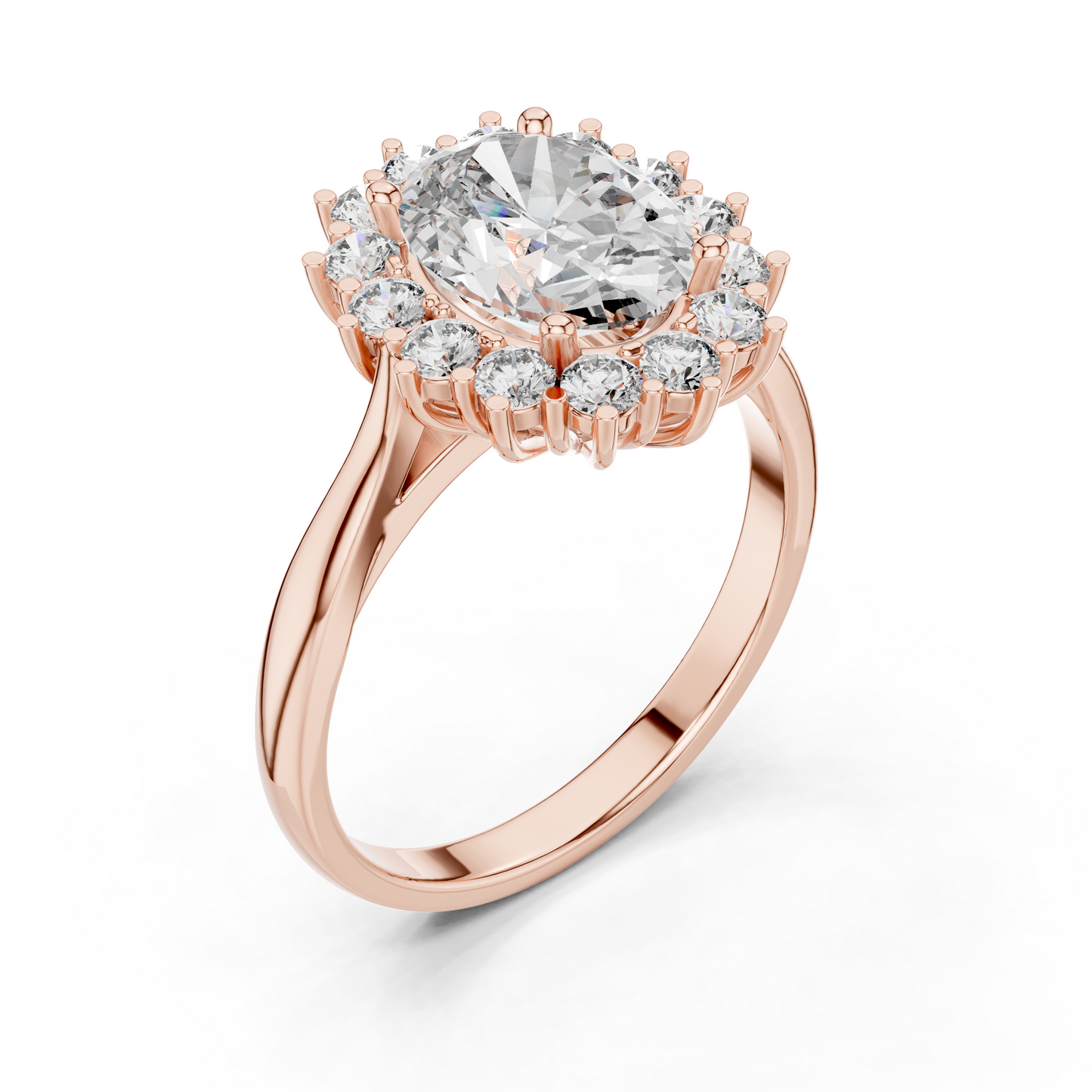 Anillo Halo Ovalado Sunburst 2.56ctw en Córdoba, España | Diamante Creado en Laboratorio Color D Claridad VS | Oro 10K/18K, Plata y Platino (Tallas Disponibles 8-20)