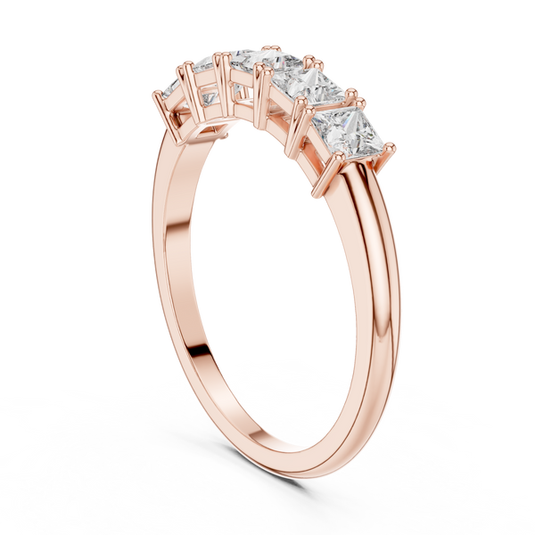 Banda de Aniversario de Cinco Piedras Corte Princesa 0.65ctw | Diamante Creado en Laboratorio Color D Claridad VS | Oro 10K/18K, Plata y Platino (Tallas Disponibles 8-20)