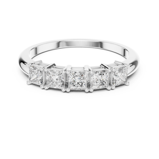 Banda de Aniversario de Cinco Piedras Corte Princesa 0.65ctw en Córdoba, España | Diamante Creado en Laboratorio Color D Claridad VS | Oro 10K/18K, Plata y Platino (Tallas Disponibles 8-20)