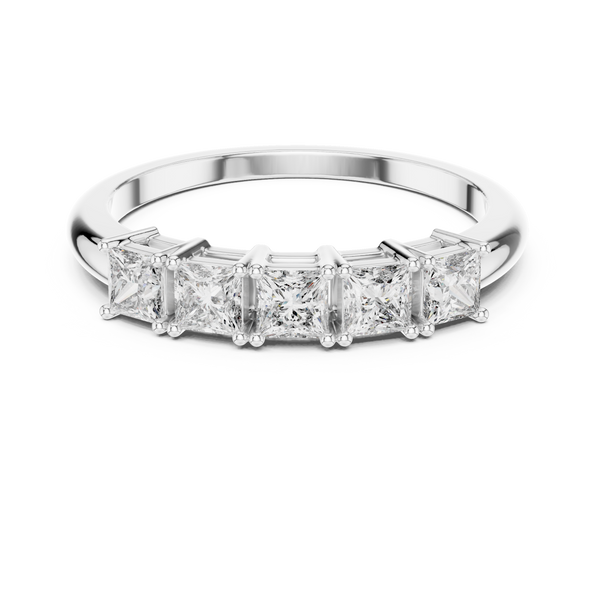 Banda de Aniversario de Cinco Piedras Corte Princesa 0.65ctw | Diamante Creado en Laboratorio Color D Claridad VS | Oro 10K/18K, Plata y Platino (Tallas Disponibles 8-20)