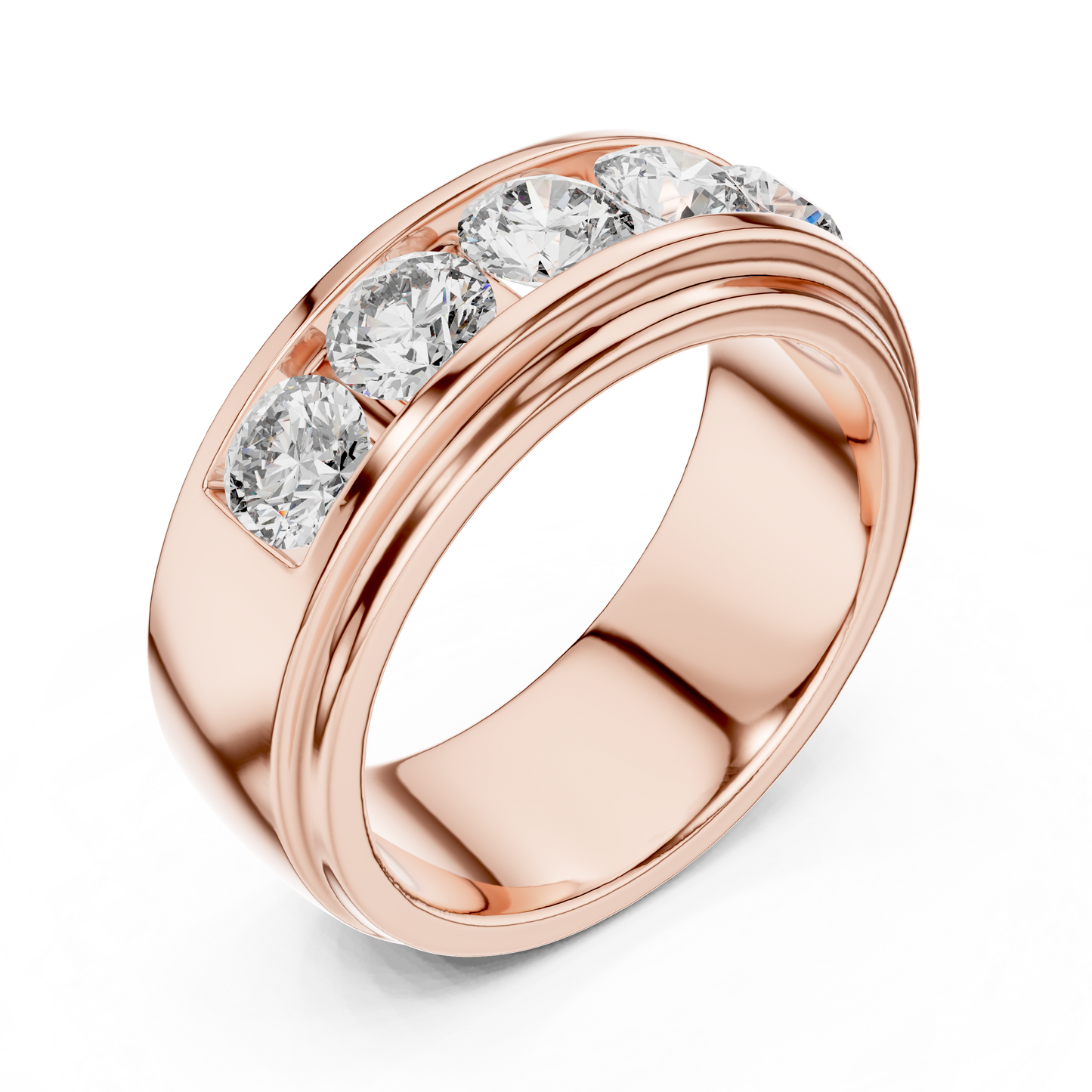 Anillo Banda Channel de Cinco Piedras 1.75ctw Redondo Brillante en Córdoba, España | Diamante Creado en Laboratorio Color D Claridad VS | Oro 10K/18K, Plata y Platino (Tallas Disponibles 8-20)