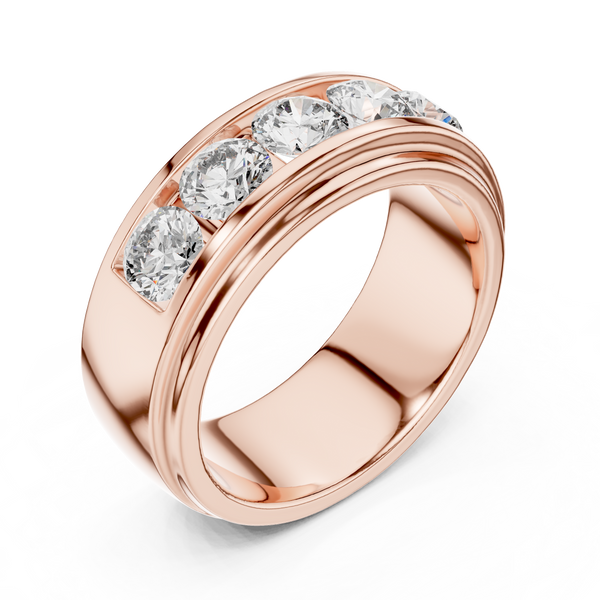 Anillo Banda Channel de Cinco Piedras 1.75ctw Redondo Brillante | Diamante Creado en Laboratorio Color D Claridad VS | Oro 10K/18K, Plata y Platino (Tallas Disponibles 8-20)