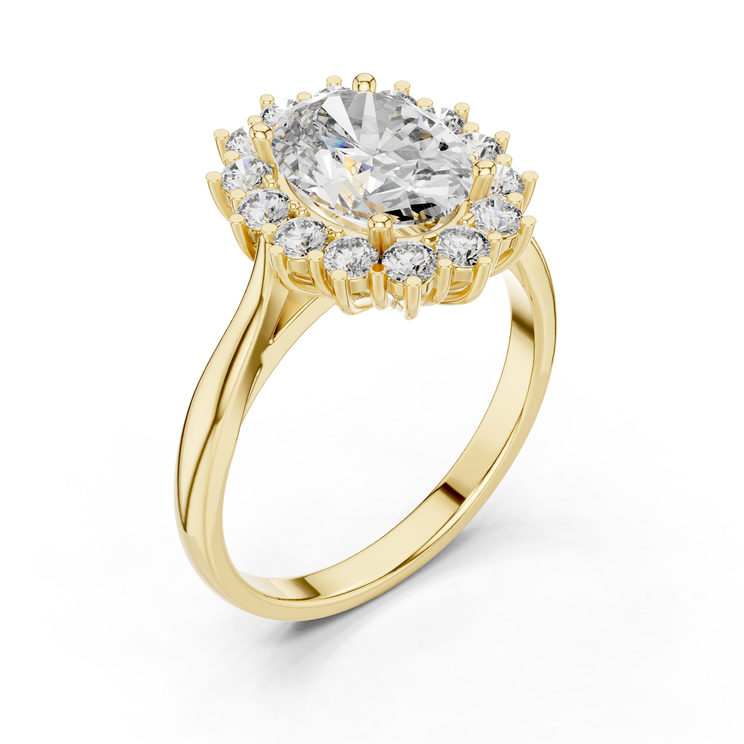 Anillo Halo Ovalado Sunburst 2.56ctw en Córdoba, España | Diamante Creado en Laboratorio Color D Claridad VS | Oro 10K/18K, Plata y Platino (Tallas Disponibles 8-20)