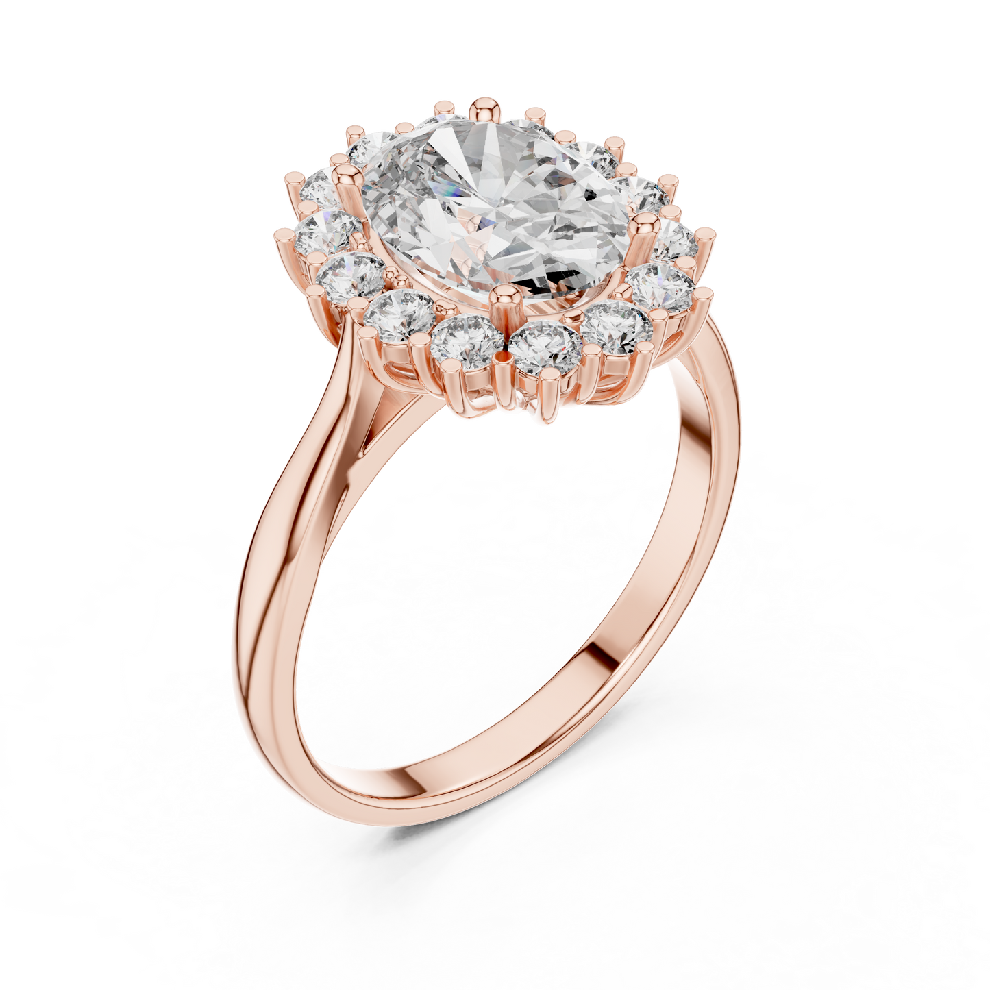 Anillo Halo Ovalado Sunburst 2.56ctw en Córdoba, España | Diamante Creado en Laboratorio Color D Claridad VS | Oro 10K/18K, Plata y Platino (Tallas Disponibles 8-20)
