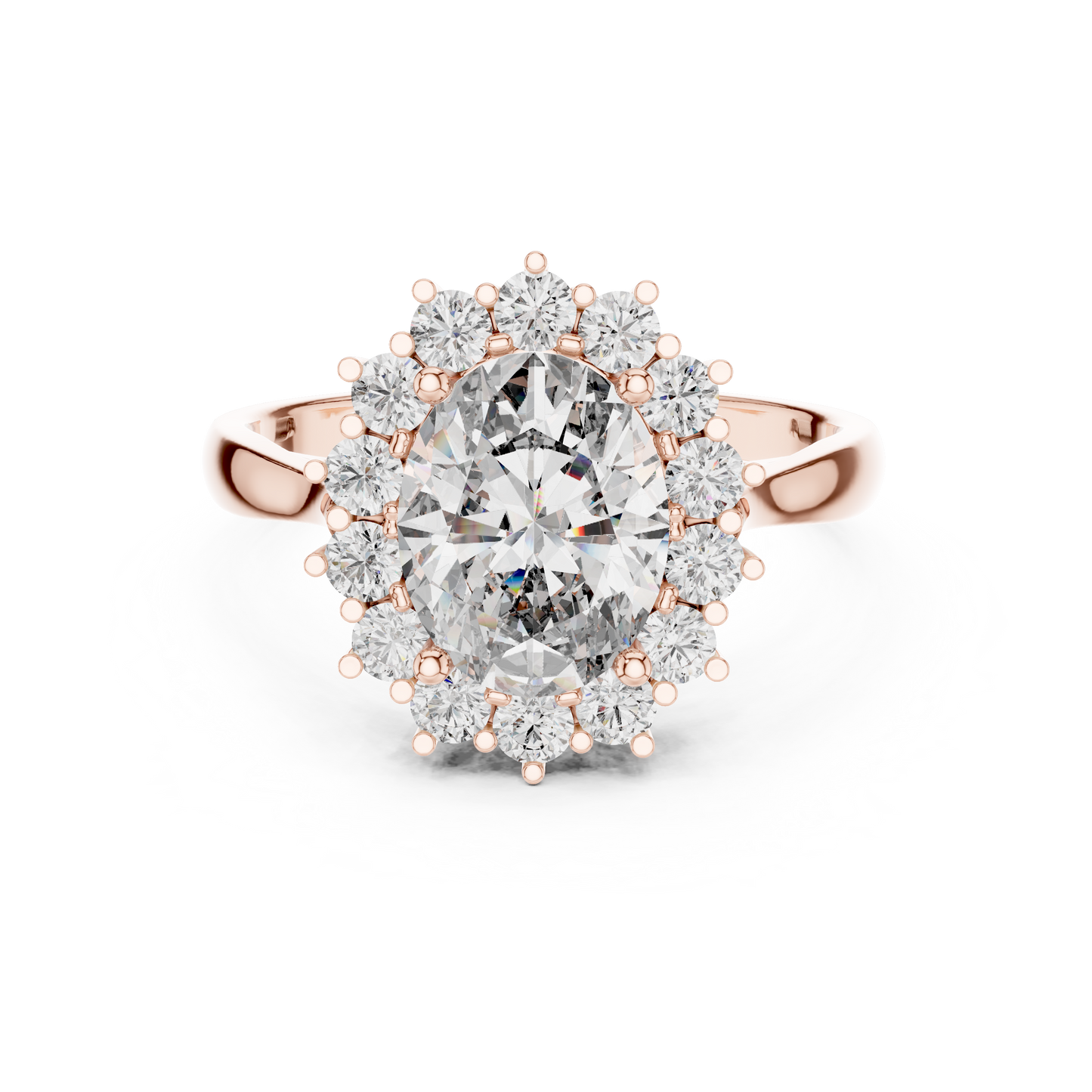 Anillo Halo Ovalado Sunburst 2.56ctw en Córdoba, España | Diamante Creado en Laboratorio Color D Claridad VS | Oro 10K/18K, Plata y Platino (Tallas Disponibles 8-20)