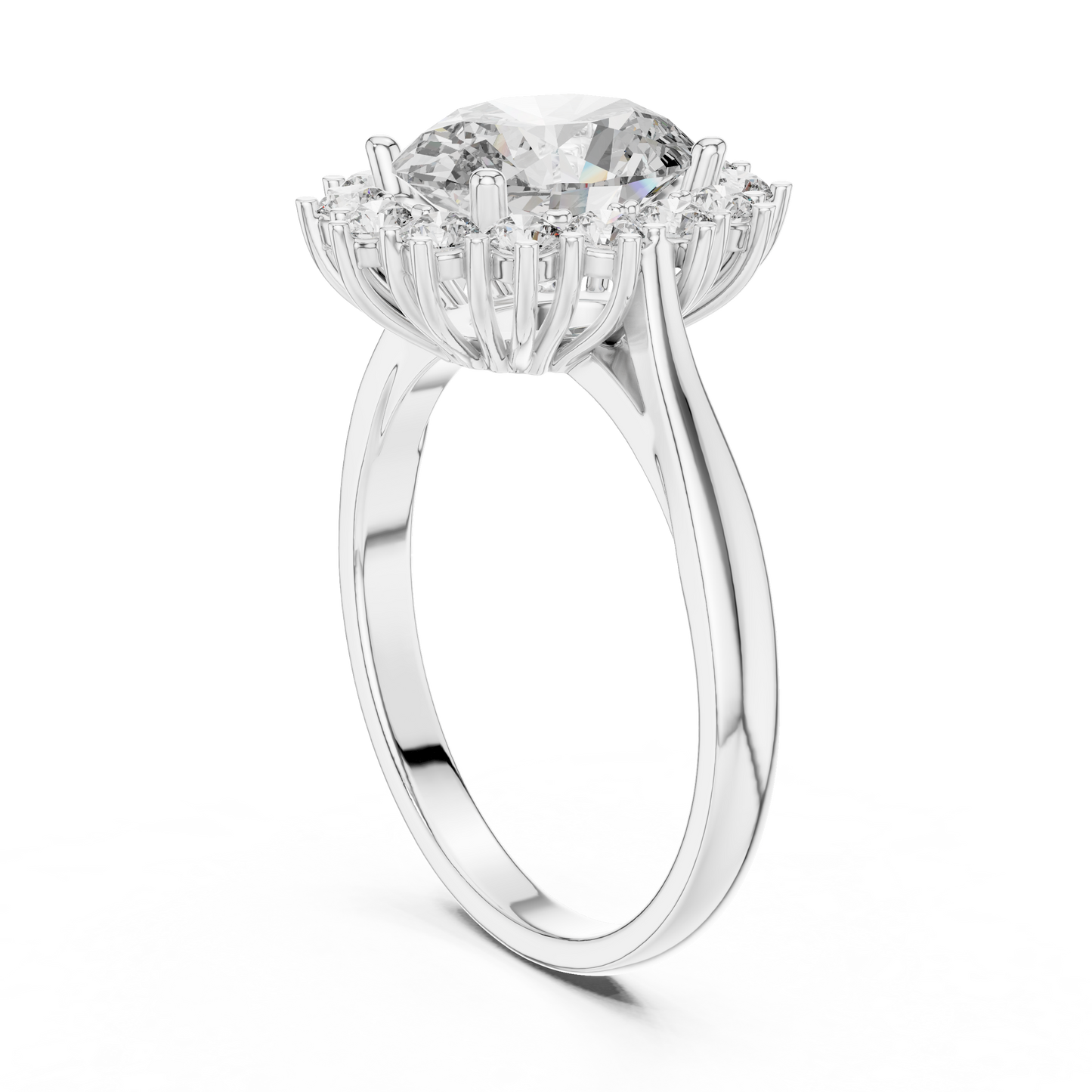 Anillo Halo Ovalado Sunburst 2.56ctw en Córdoba, España | Diamante Creado en Laboratorio Color D Claridad VS | Oro 10K/18K, Plata y Platino (Tallas Disponibles 8-20)