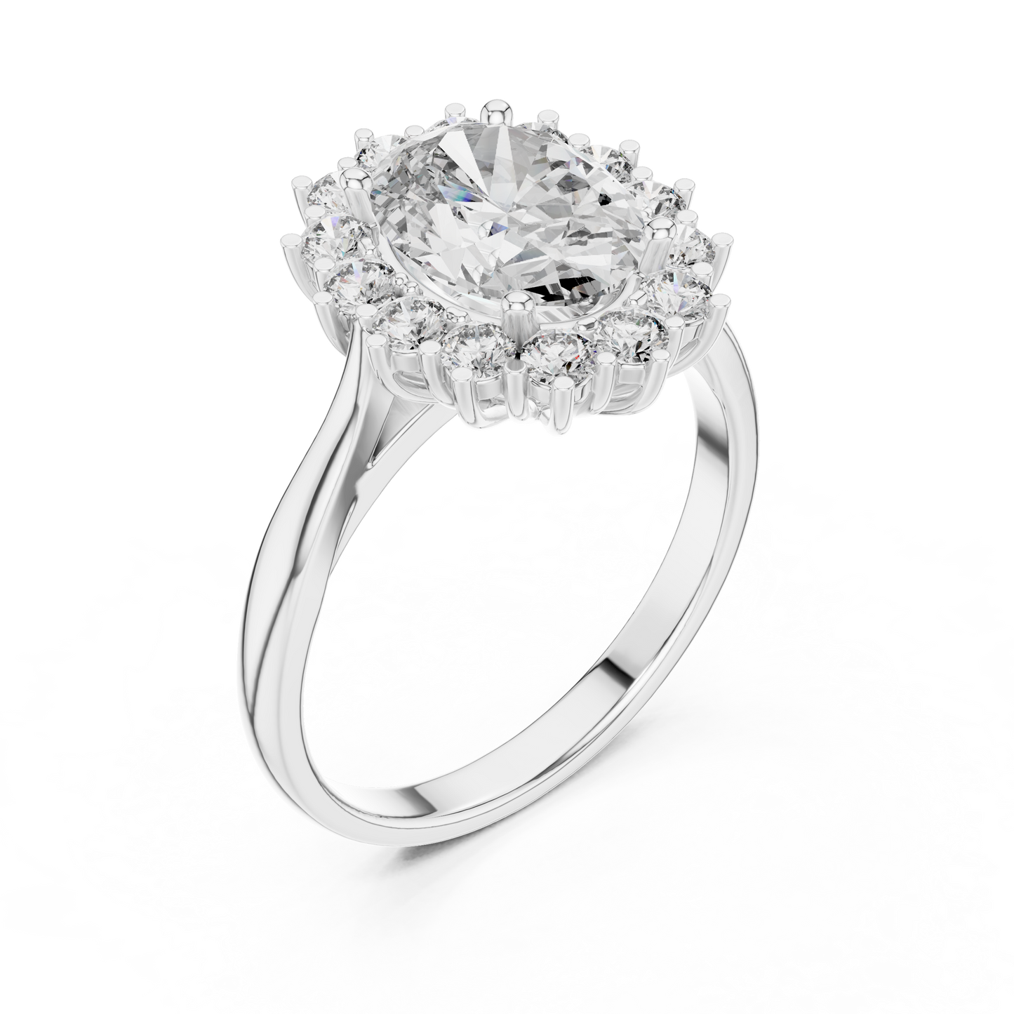 Anillo Halo Ovalado Sunburst 2.56ctw en Córdoba, España | Diamante Creado en Laboratorio Color D Claridad VS | Oro 10K/18K, Plata y Platino (Tallas Disponibles 8-20)