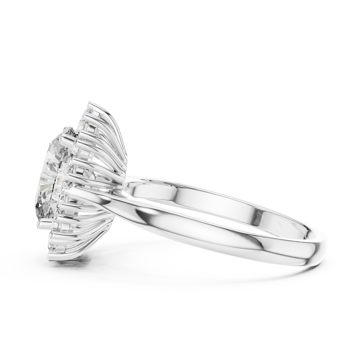 Anillo Halo Ovalado Sunburst 2.56ctw en Córdoba, España | Diamante Creado en Laboratorio Color D Claridad VS | Oro 10K/18K, Plata y Platino (Tallas Disponibles 8-20)
