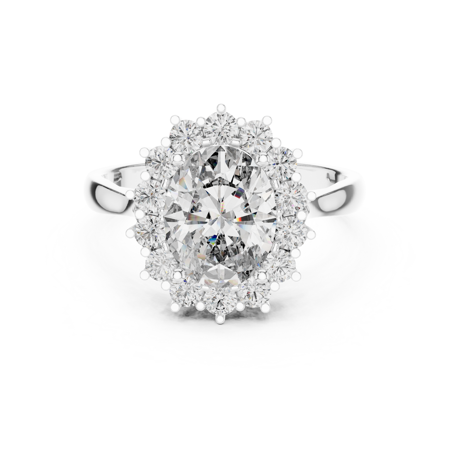 Anillo Halo Ovalado Sunburst 2.56ctw en Córdoba, España | Diamante Creado en Laboratorio Color D Claridad VS | Oro 10K/18K, Plata y Platino (Tallas Disponibles 8-20)