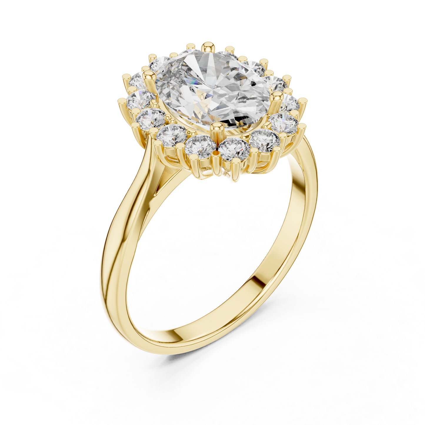 Anillo Halo Ovalado Sunburst 2.56ctw en Córdoba, España | Diamante Creado en Laboratorio Color D Claridad VS | Oro 10K/18K, Plata y Platino (Tallas Disponibles 8-20)