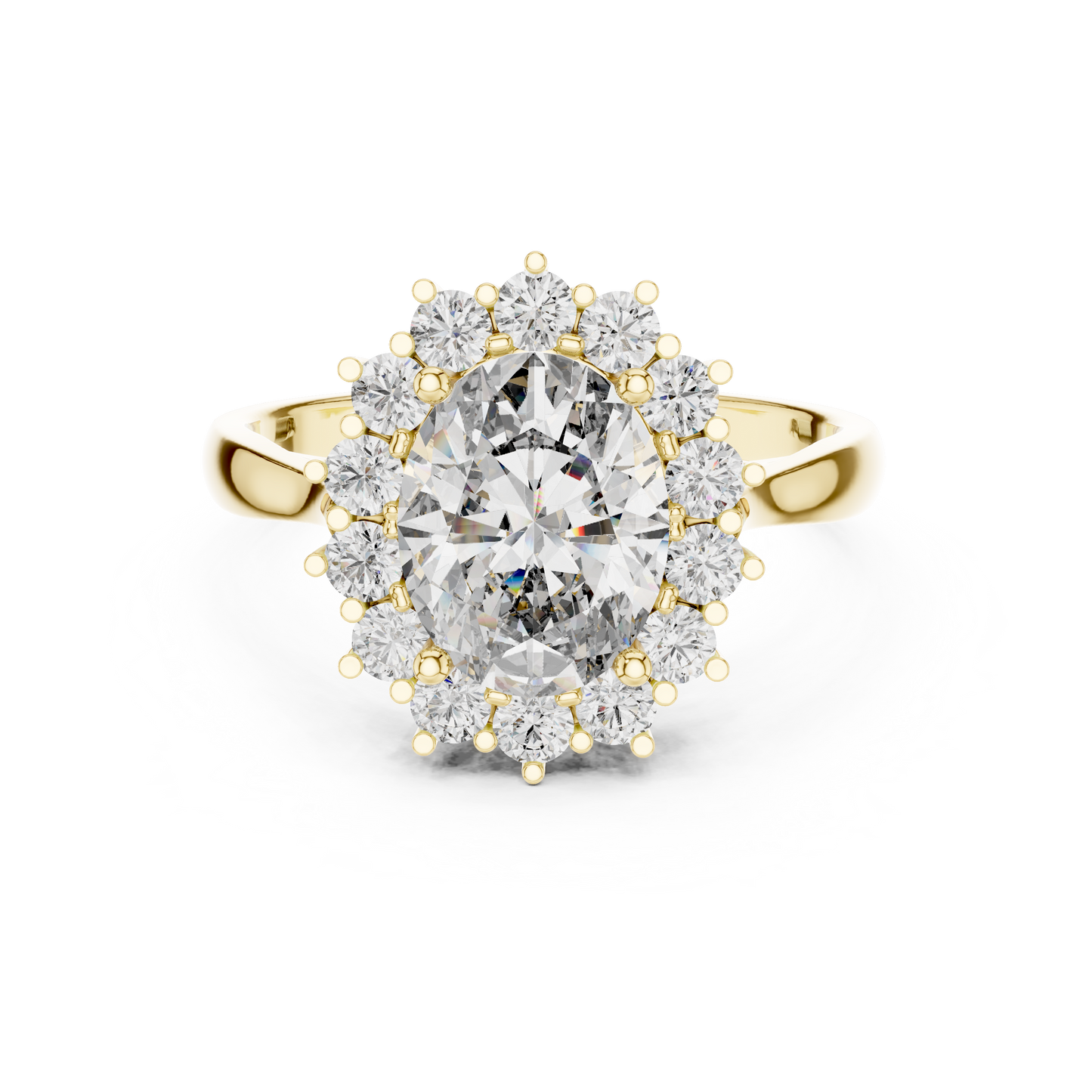 Anillo Halo Ovalado Sunburst 2.56ctw en Córdoba, España | Diamante Creado en Laboratorio Color D Claridad VS | Oro 10K/18K, Plata y Platino (Tallas Disponibles 8-20)
