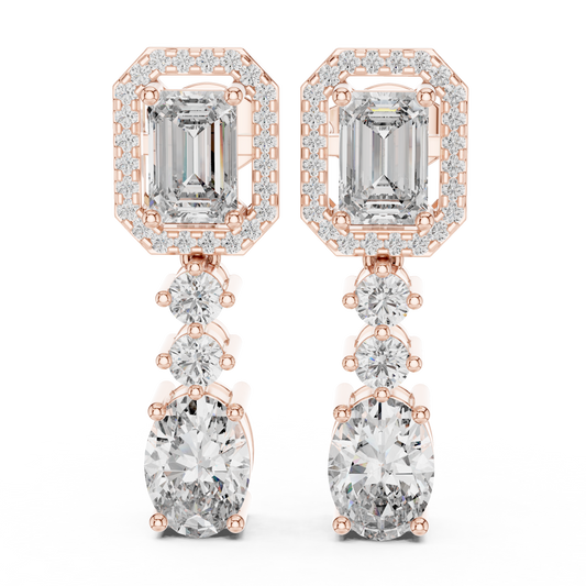 Pendientes Colgantes Halo de Diamantes Multi-Forma 3.03ctw en Córdoba, España | Corte Ovalado y Esmeralda con Acentos Redondos | Diamantes Creados en Laboratorio Color D Claridad VS | Oro 10K/18K, Plata y Platino