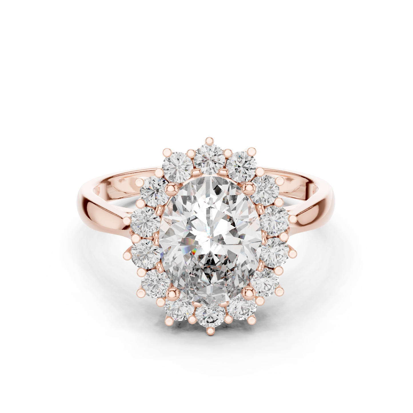 Anillo Halo Ovalado Sunburst 2.56ctw en Córdoba, España | Diamante Creado en Laboratorio Color D Claridad VS | Oro 10K/18K, Plata y Platino (Tallas Disponibles 8-20)