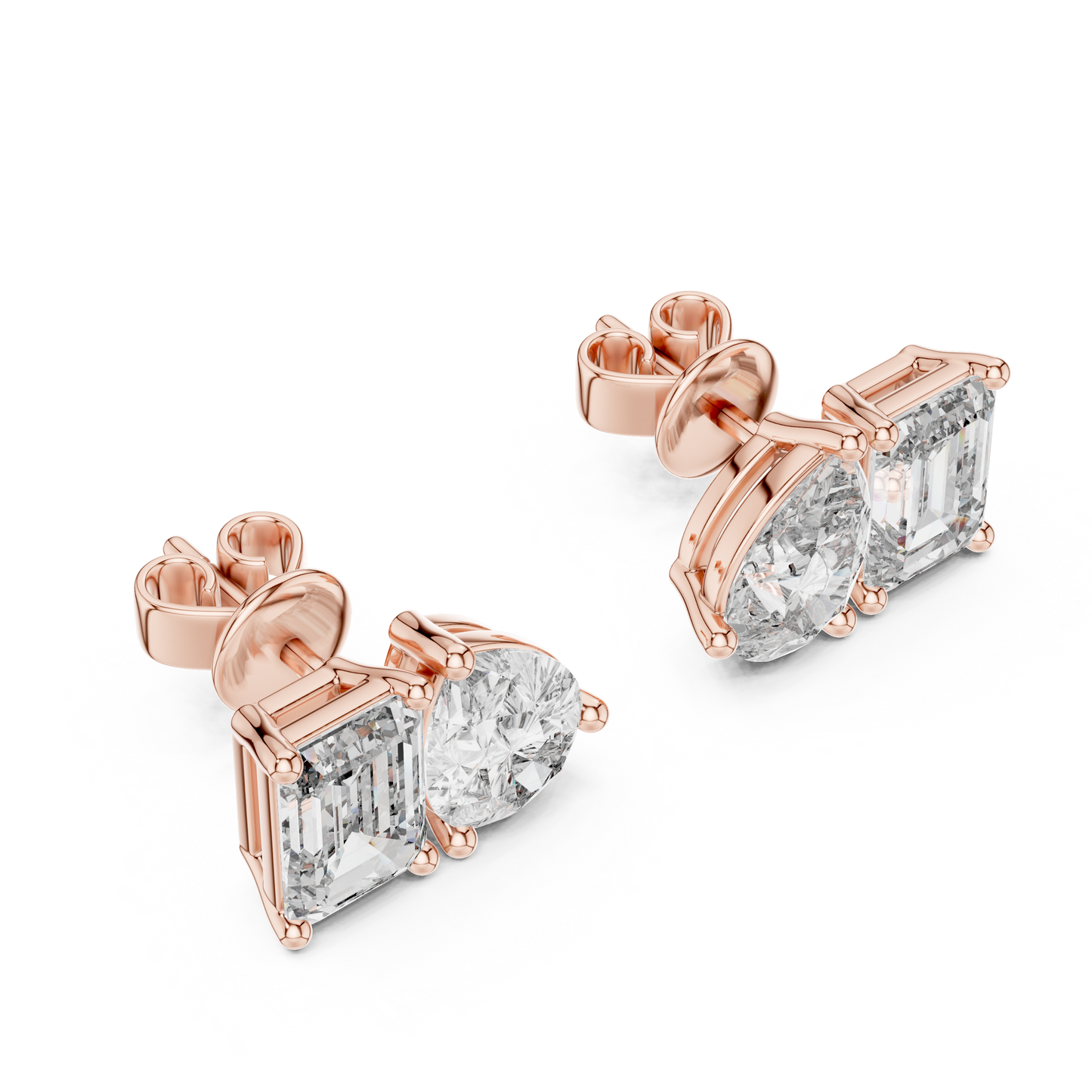 Pendientes Stud Solitario Dúo Pera y Esmeralda 3.60ct en Córdoba, España | Diamante Creado en Laboratorio Color D Claridad VS | Oro 10K/18K, Plata y Platino