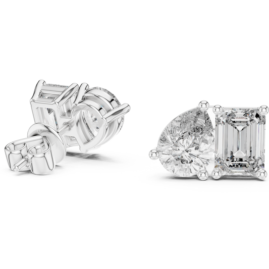 Pendientes Stud Solitario Dúo Pera y Esmeralda 3.60ct en Córdoba, España | Diamante Creado en Laboratorio Color D Claridad VS | Oro 10K/18K, Plata y Platino