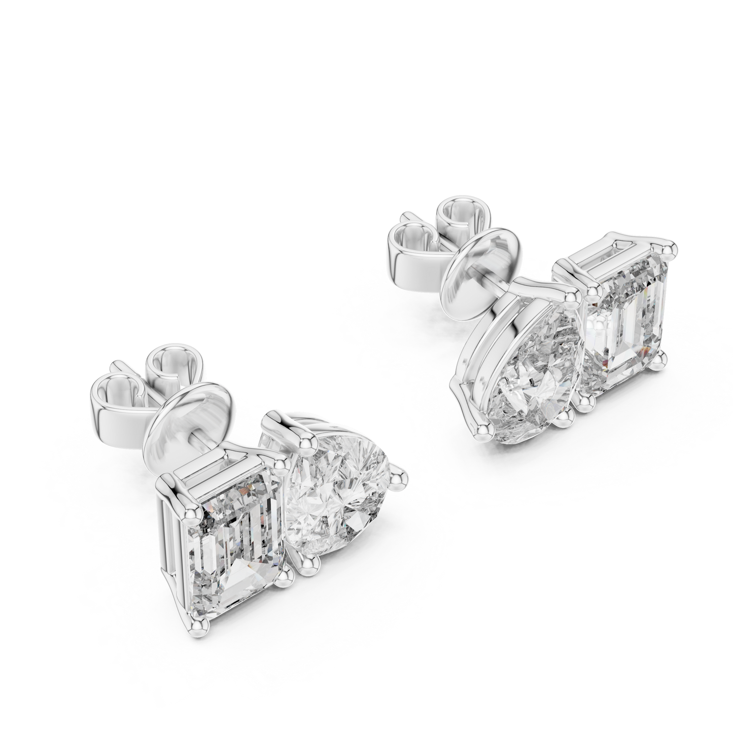 Pendientes Stud Solitario Dúo Pera y Esmeralda 3.60ct en Córdoba, España | Diamante Creado en Laboratorio Color D Claridad VS | Oro 10K/18K, Plata y Platino