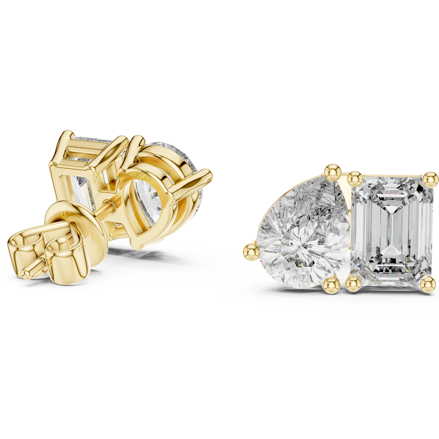Pendientes Stud Solitario Dúo Pera y Esmeralda 3.60ct en Córdoba, España | Diamante Creado en Laboratorio Color D Claridad VS | Oro 10K/18K, Plata y Platino