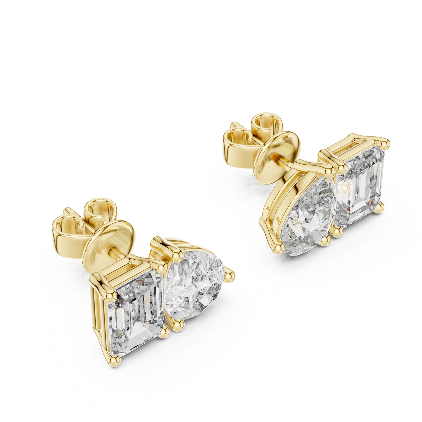 Pendientes Stud Solitario Dúo Pera y Esmeralda 3.60ct en Córdoba, España | Diamante Creado en Laboratorio Color D Claridad VS | Oro 10K/18K, Plata y Platino