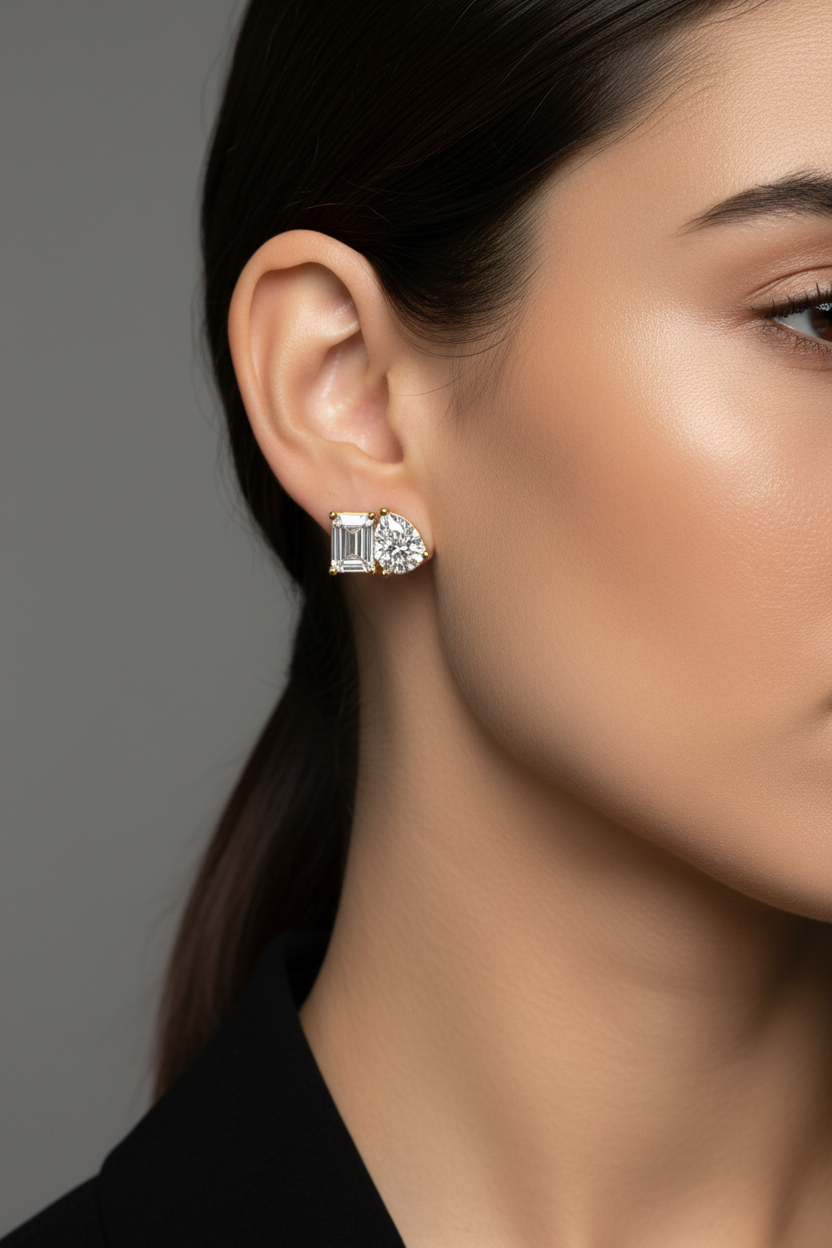 Pendientes Stud Solitario Dúo Pera y Esmeralda 3.60ct en Córdoba, España | Diamante Creado en Laboratorio Color D Claridad VS | Oro 10K/18K, Plata y Platino