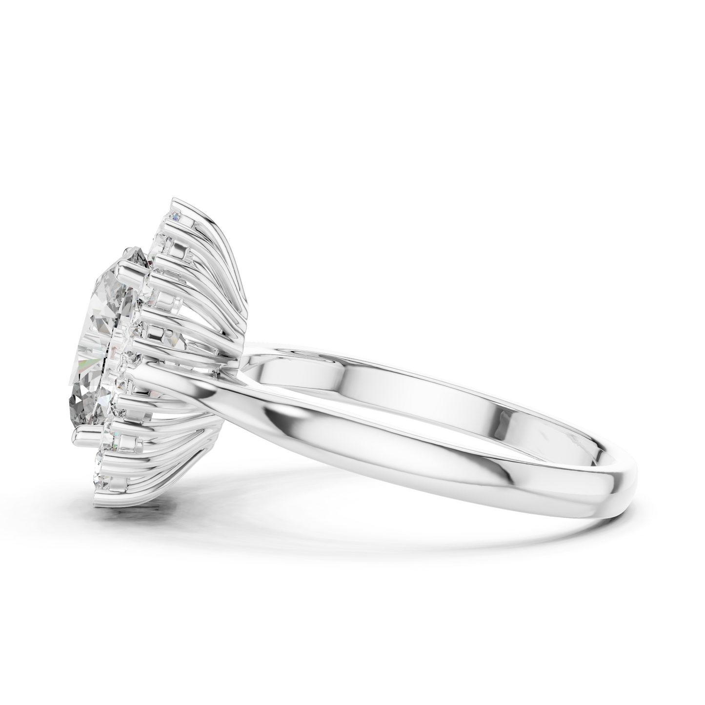 Anillo Halo Ovalado Sunburst 2.56ctw en Córdoba, España | Diamante Creado en Laboratorio Color D Claridad VS | Oro 10K/18K, Plata y Platino (Tallas Disponibles 8-20)