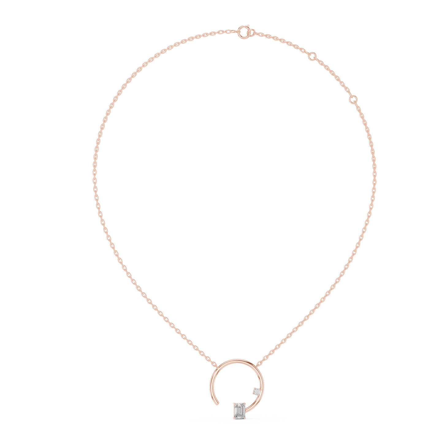Collar Círculo Abierto Dúo Esmeralda y Redondo 0.98ct en Córdoba, España | Diamante Creado en Laboratorio, Color D, Claridad VS | Oro 10K/18K, Plata y Platino (Disponible en Longitudes de 40 cm, 45 cm y 50 cm)