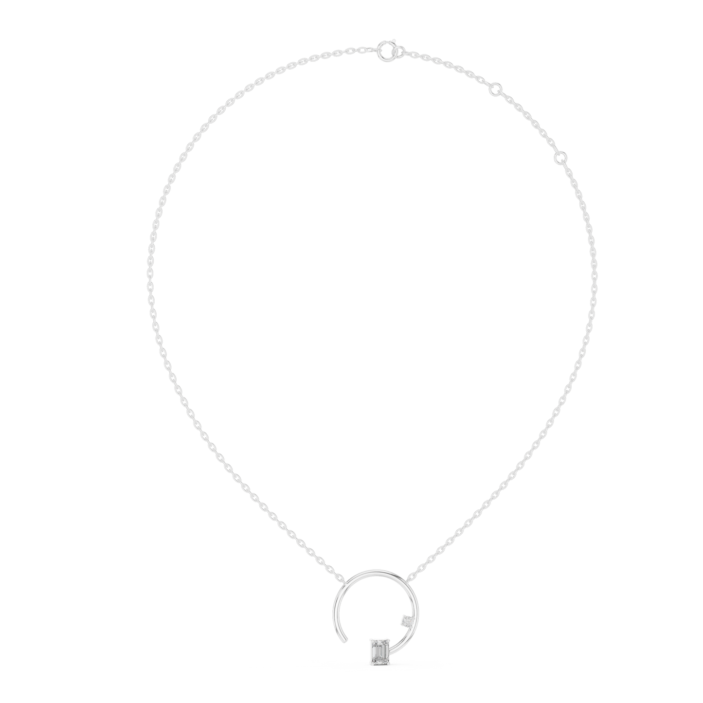 Collar Círculo Abierto Dúo Esmeralda y Redondo 0.98ct en Córdoba, España | Diamante Creado en Laboratorio, Color D, Claridad VS | Oro 10K/18K, Plata y Platino (Disponible en Longitudes de 40 cm, 45 cm y 50 cm)
