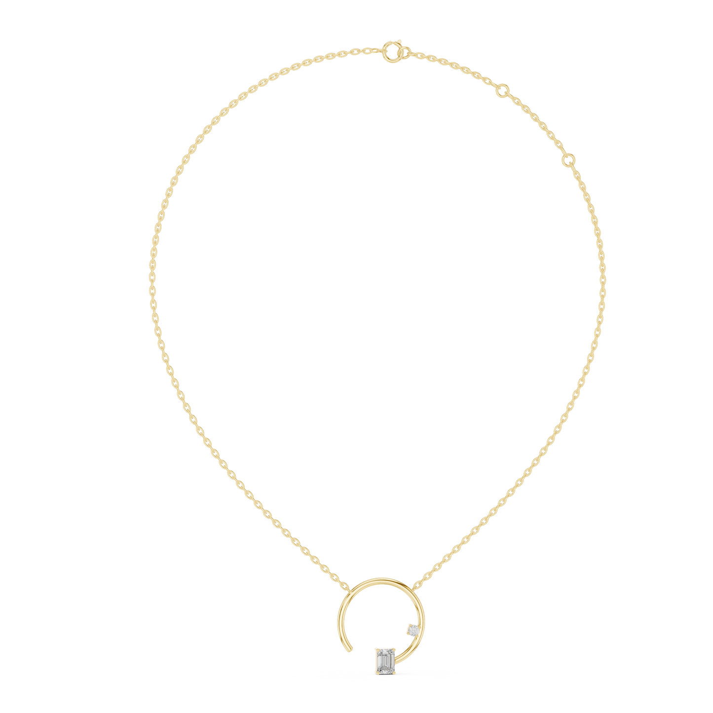 Collar Círculo Abierto Dúo Esmeralda y Redondo 0.98ct en Córdoba, España | Diamante Creado en Laboratorio, Color D, Claridad VS | Oro 10K/18K, Plata y Platino (Disponible en Longitudes de 40 cm, 45 cm y 50 cm)