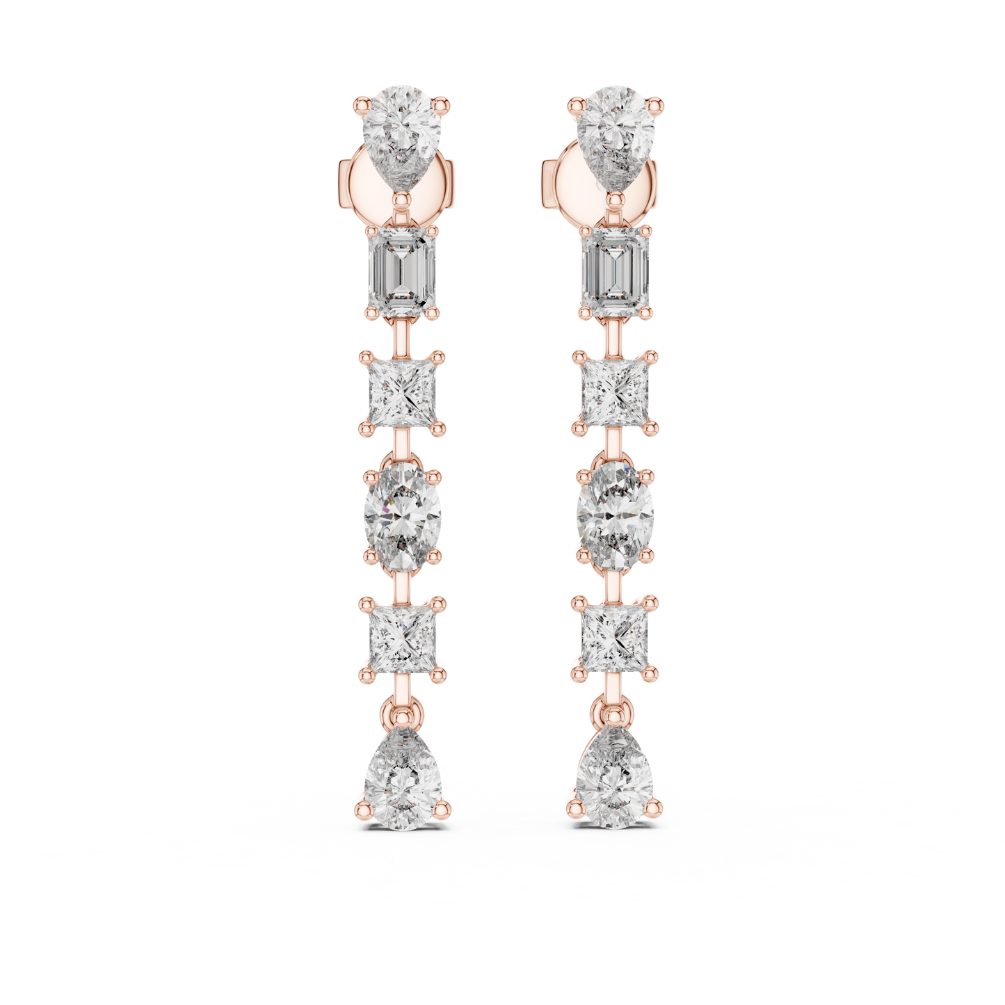 Pendientes Colgantes Diamante Multiforma 2.78ctw | Corte Princess, Pera, Oval y Esmeralda | Diamante Creado en Laboratorio Color D Claridad VS | Oro 10K/18K, Plata y Platino