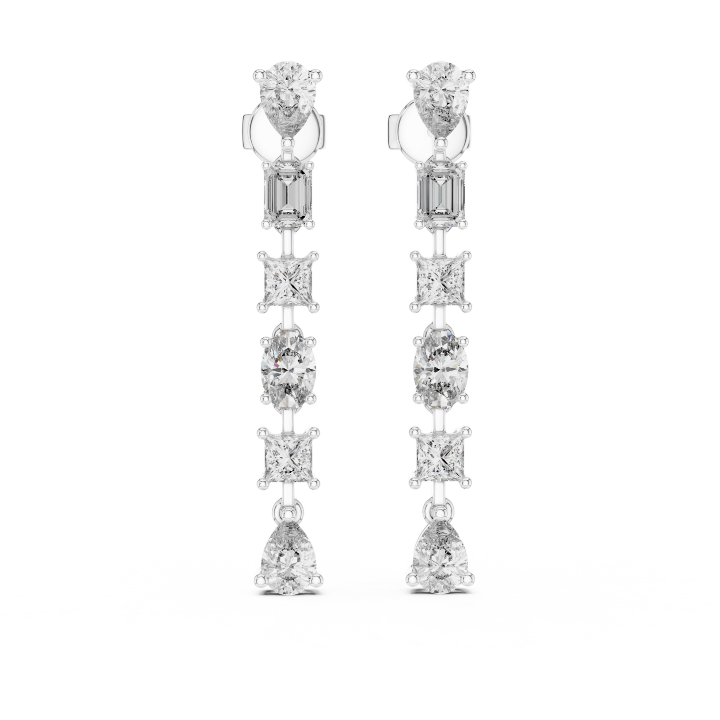 Pendientes Colgantes Diamante Multiforma 2.78ctw | Corte Princess, Pera, Oval y Esmeralda | Diamante Creado en Laboratorio Color D Claridad VS | Oro 10K/18K, Plata y Platino