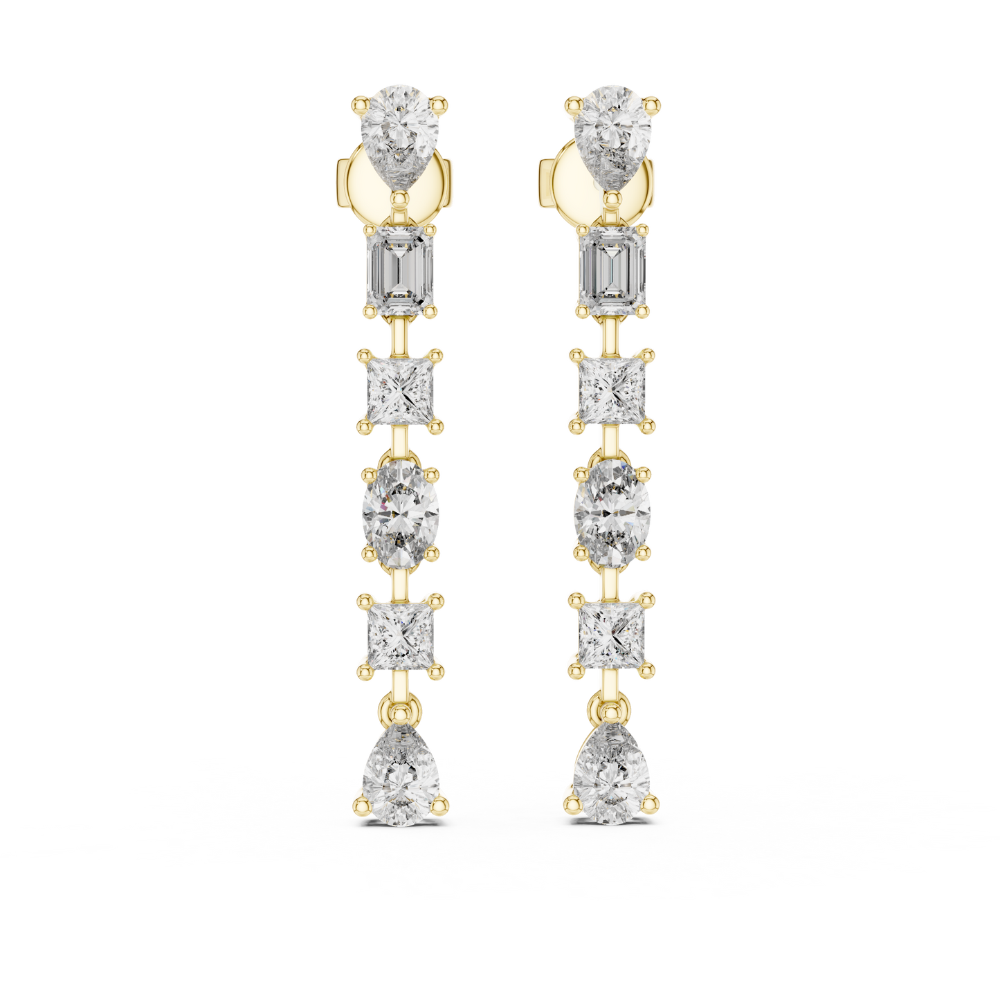 Pendientes Colgantes Diamante Multiforma 2.78ctw | Corte Princess, Pera, Oval y Esmeralda | Diamante Creado en Laboratorio Color D Claridad VS | Oro 10K/18K, Plata y Platino