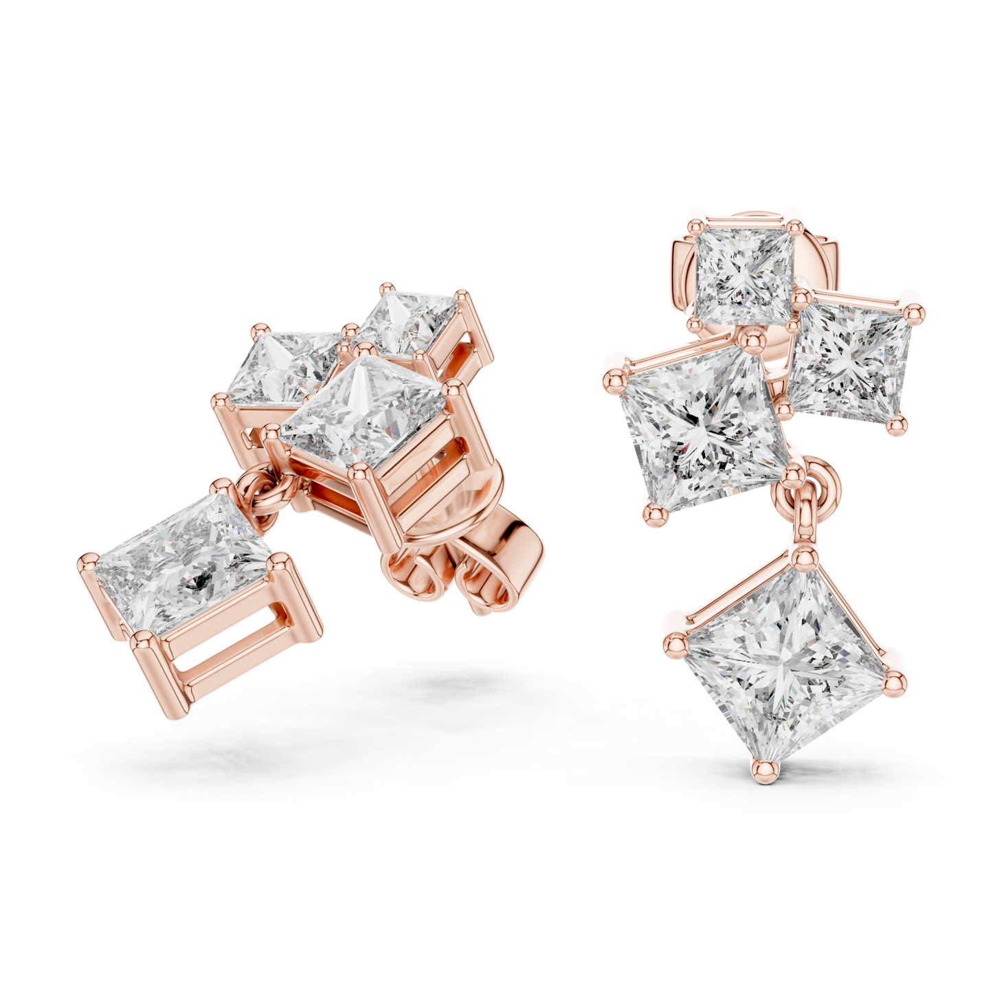 Pendientes Colgantes Quad-Stone Corte Princess 2.86ctw en Córdoba, España| Diamante Creado en Laboratorio Color D Claridad VS | Oro 10K/18K, Plata y Platino