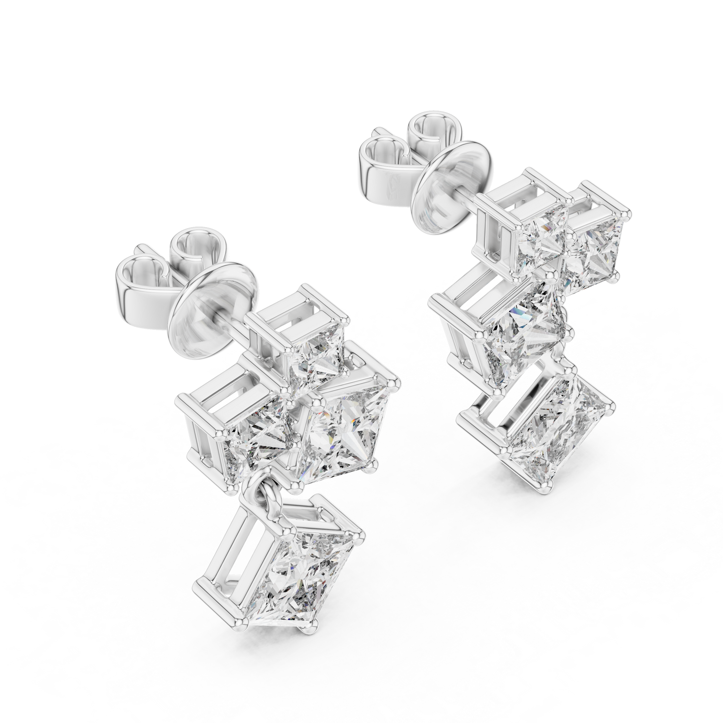 Pendientes Colgantes Quad-Stone Corte Princess 2.86ctw en Córdoba, España| Diamante Creado en Laboratorio Color D Claridad VS | Oro 10K/18K, Plata y Platino
