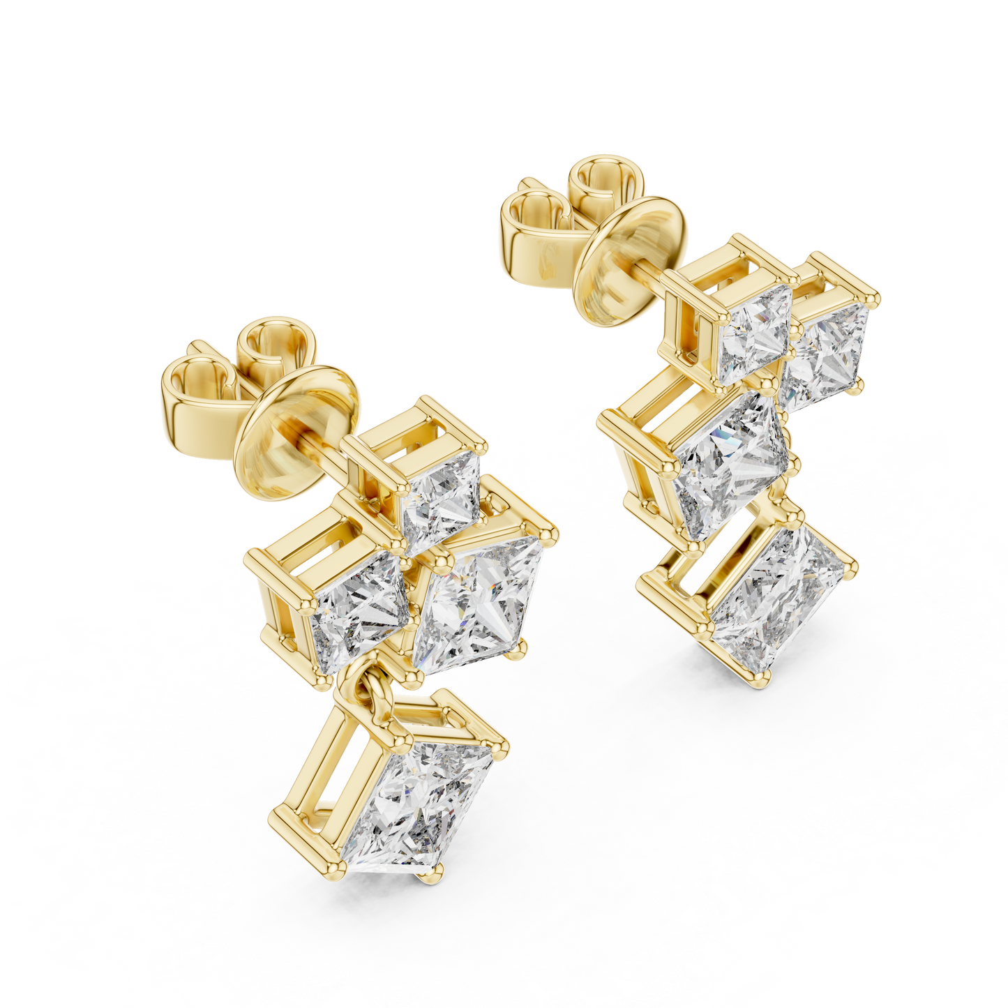 Pendientes Colgantes Quad-Stone Corte Princess 2.86ctw en Córdoba, España| Diamante Creado en Laboratorio Color D Claridad VS | Oro 10K/18K, Plata y Platino
