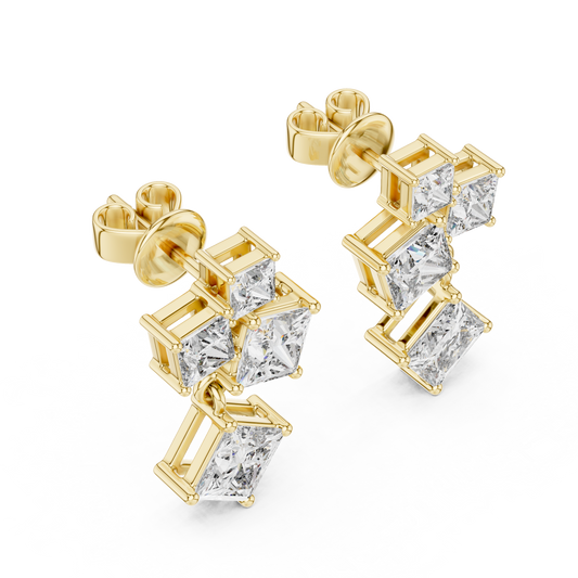 Pendientes Colgantes Quad-Stone Corte Princess 2.86ctw en Córdoba, España| Diamante Creado en Laboratorio Color D Claridad VS | Oro 10K/18K, Plata y Platino