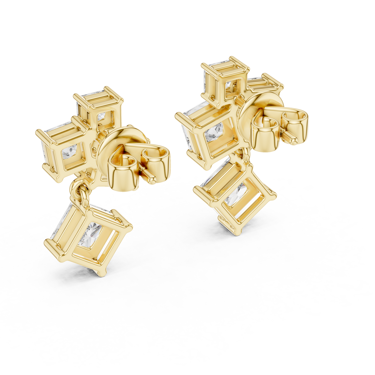 Pendientes Colgantes Quad-Stone Corte Princess 2.86ctw en Córdoba, España| Diamante Creado en Laboratorio Color D Claridad VS | Oro 10K/18K, Plata y Platino