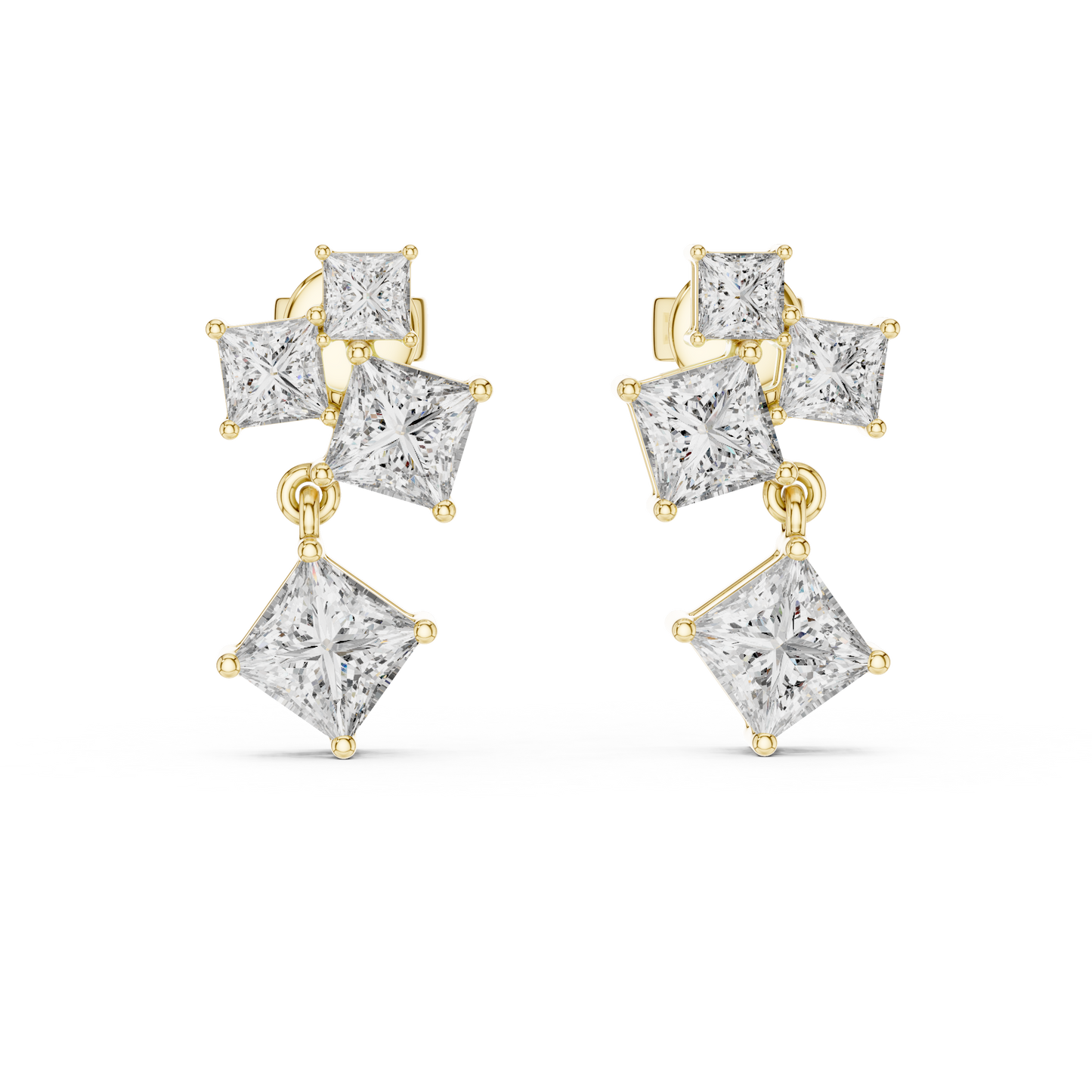 Pendientes Colgantes Quad-Stone Corte Princess 2.86ctw en Córdoba, España| Diamante Creado en Laboratorio Color D Claridad VS | Oro 10K/18K, Plata y Platino