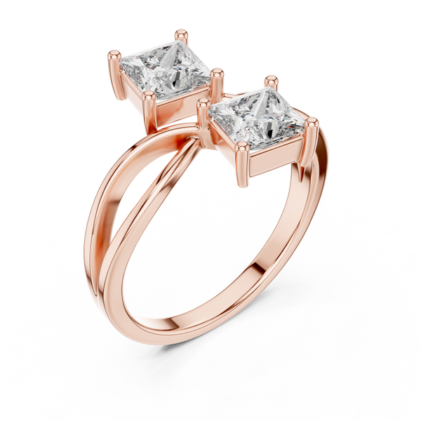 Anillo Toi et Moi Doble Corte Princesa 1.30ctw | Diamantes Creados en Laboratorio Color D Claridad VS | Oro 10K/18K, Plata y Platino (Tallas Disponibles 8-20)