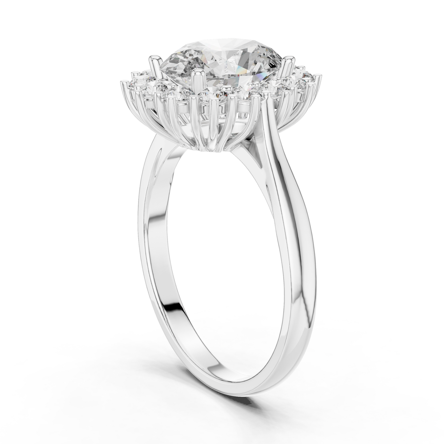 Anillo Halo Ovalado Sunburst 2.56ctw en Córdoba, España | Diamante Creado en Laboratorio Color D Claridad VS | Oro 10K/18K, Plata y Platino (Tallas Disponibles 8-20)