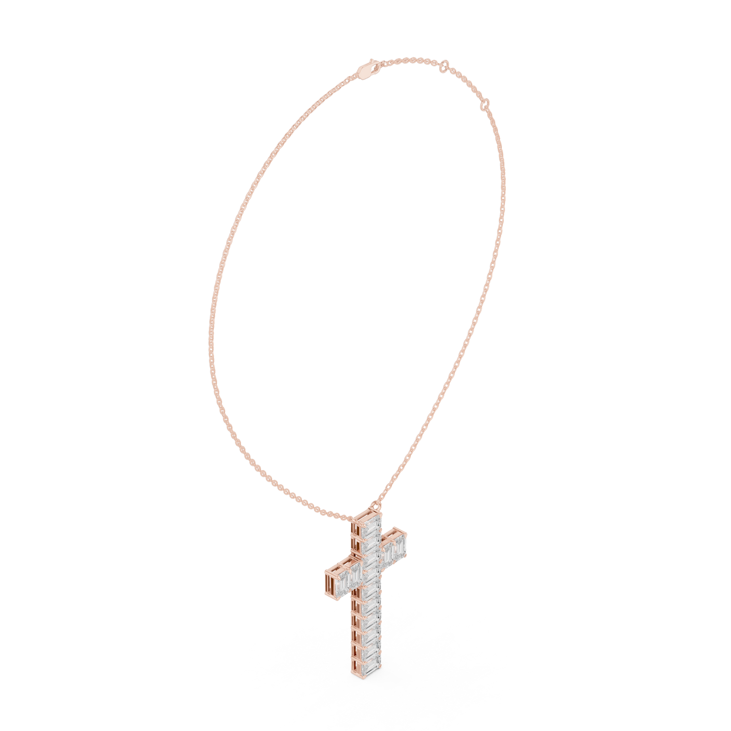 Colgante Cruz con Diamantes Corte Esmeralda 7.00ctw en Córdoba, España | Diamantes Creados en Laboratorio Color D Claridad VS | Oro 10K/18K, Plata y Platino (Disponible en Cadenas de 40cm, 45cm y 50cm)