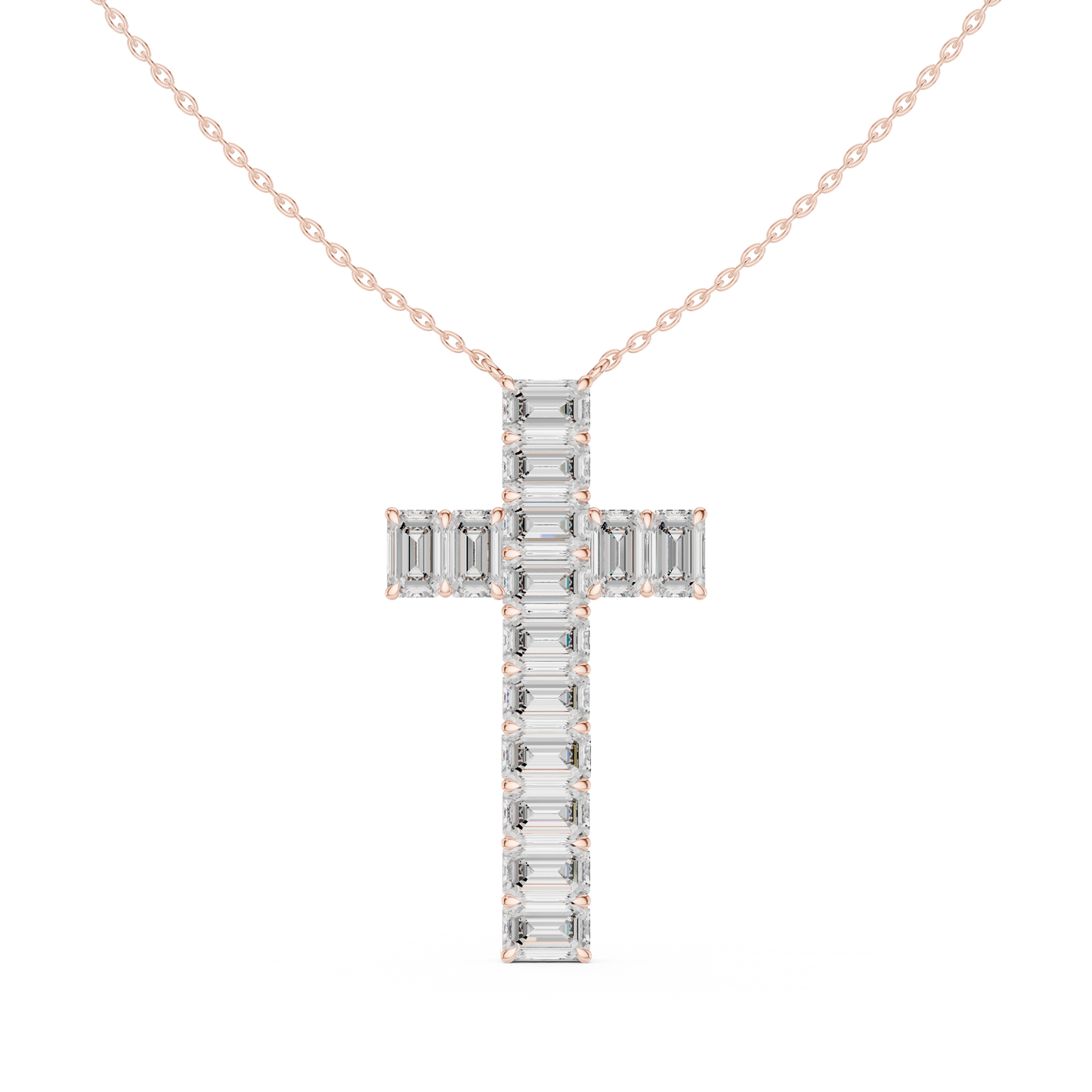 Colgante Cruz con Diamantes Corte Esmeralda 7.00ctw en Córdoba, España | Diamantes Creados en Laboratorio Color D Claridad VS | Oro 10K/18K, Plata y Platino (Disponible en Cadenas de 40cm, 45cm y 50cm)