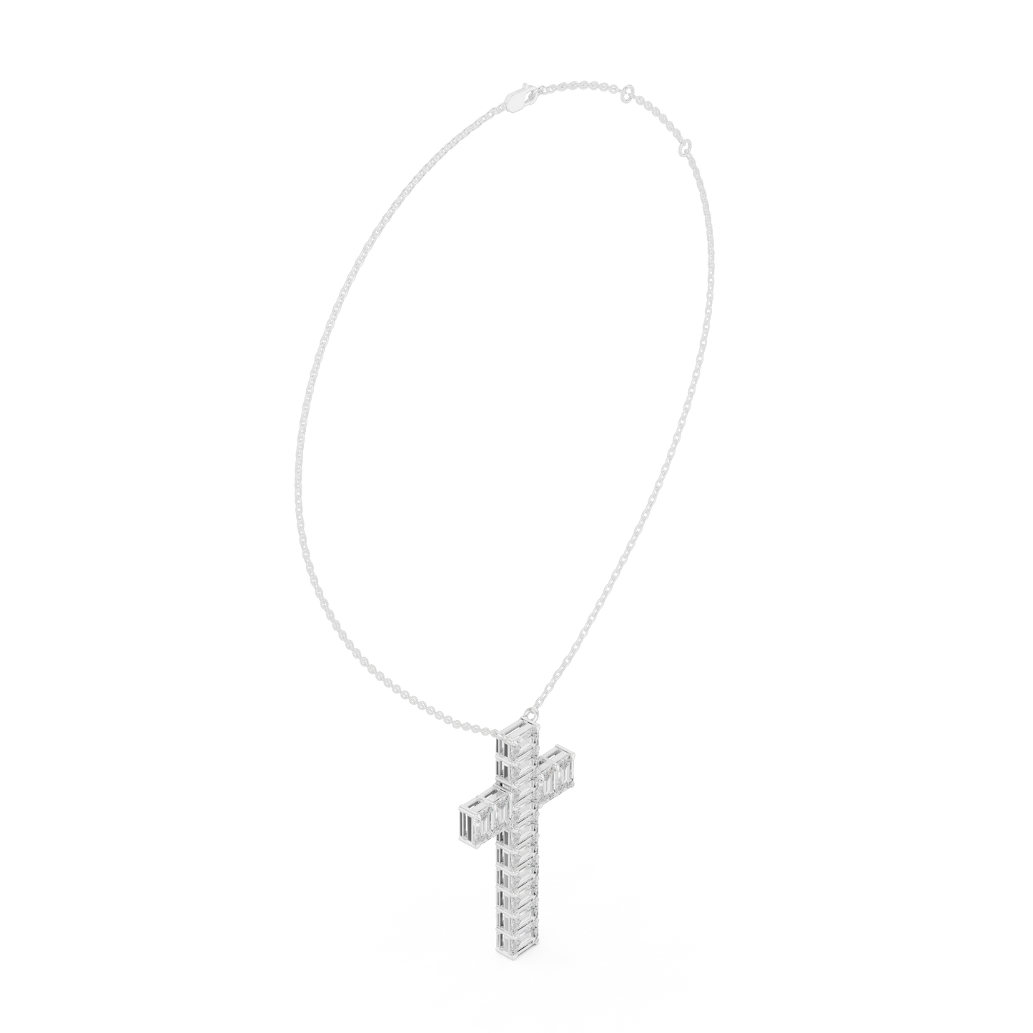 Colgante Cruz con Diamantes Corte Esmeralda 7.00ctw en Córdoba, España | Diamantes Creados en Laboratorio Color D Claridad VS | Oro 10K/18K, Plata y Platino (Disponible en Cadenas de 40cm, 45cm y 50cm)