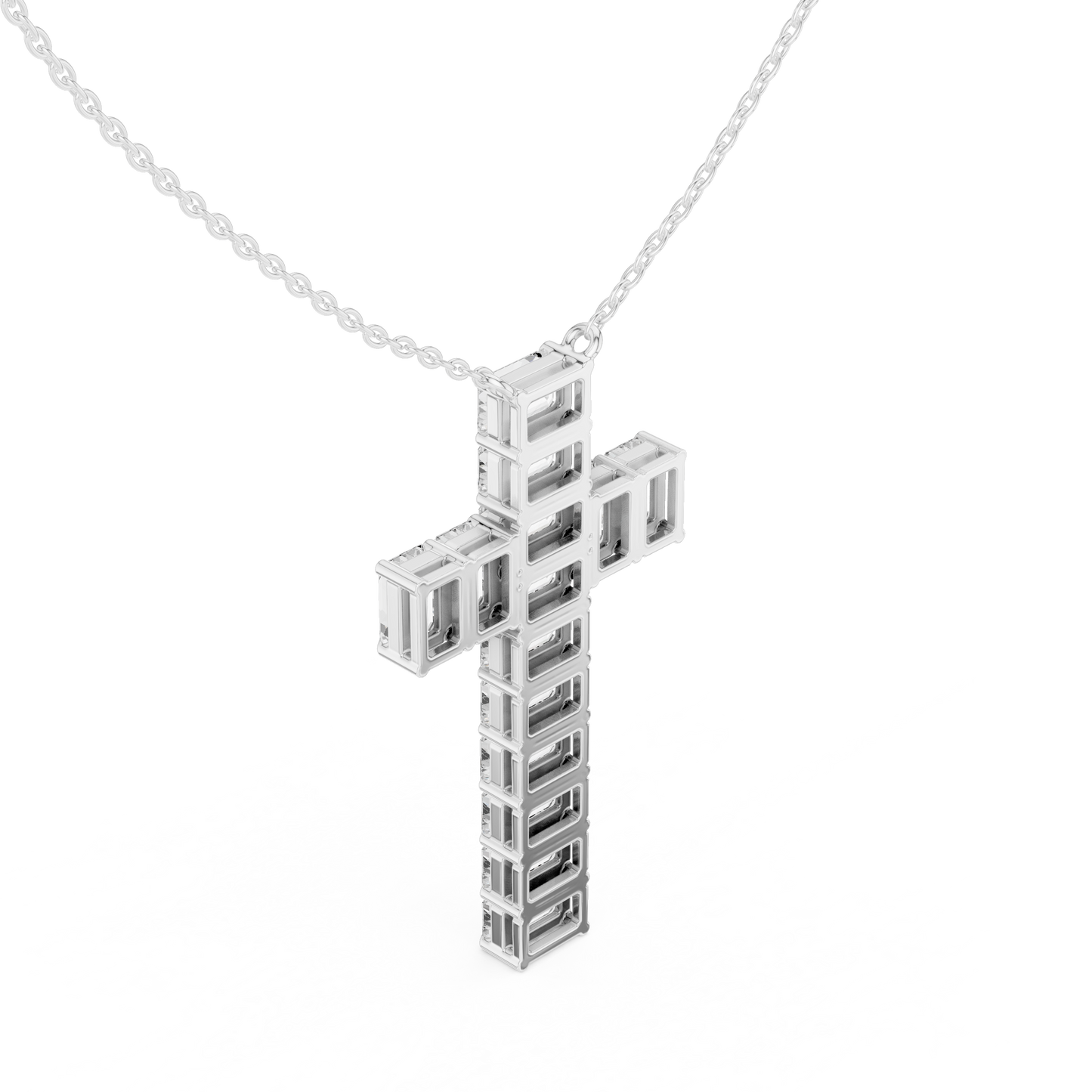 Colgante Cruz con Diamantes Corte Esmeralda 7.00ctw en Córdoba, España | Diamantes Creados en Laboratorio Color D Claridad VS | Oro 10K/18K, Plata y Platino (Disponible en Cadenas de 40cm, 45cm y 50cm)
