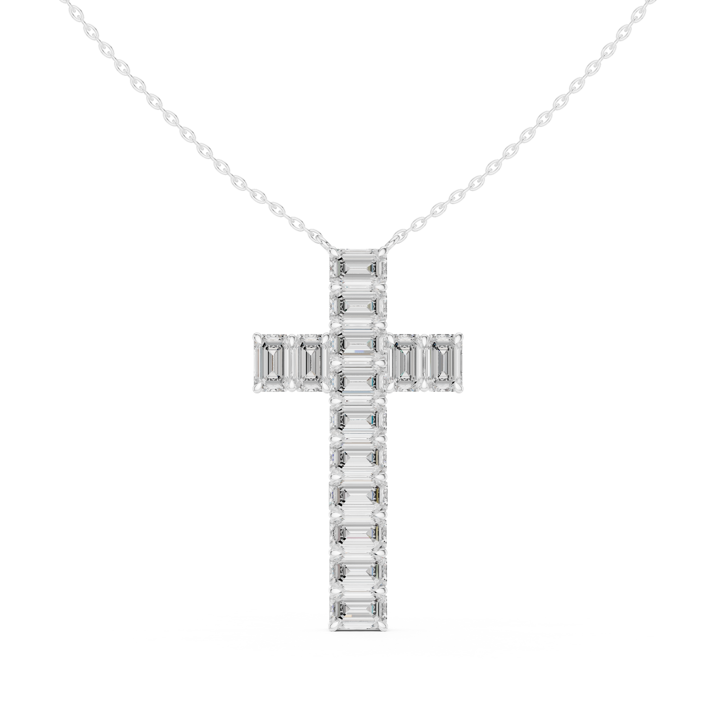 Colgante Cruz con Diamantes Corte Esmeralda 7.00ctw en Córdoba, España | Diamantes Creados en Laboratorio Color D Claridad VS | Oro 10K/18K, Plata y Platino (Disponible en Cadenas de 40cm, 45cm y 50cm)