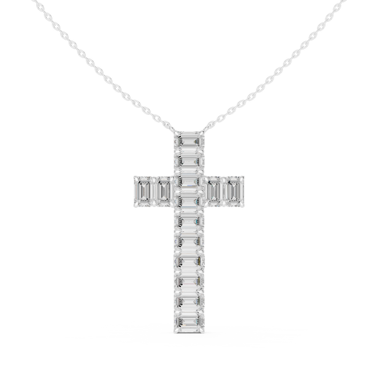 Colgante Cruz con Diamantes Corte Esmeralda 7.00ctw en Córdoba, España | Diamantes Creados en Laboratorio Color D Claridad VS | Oro 10K/18K, Plata y Platino (Disponible en Cadenas de 40cm, 45cm y 50cm)