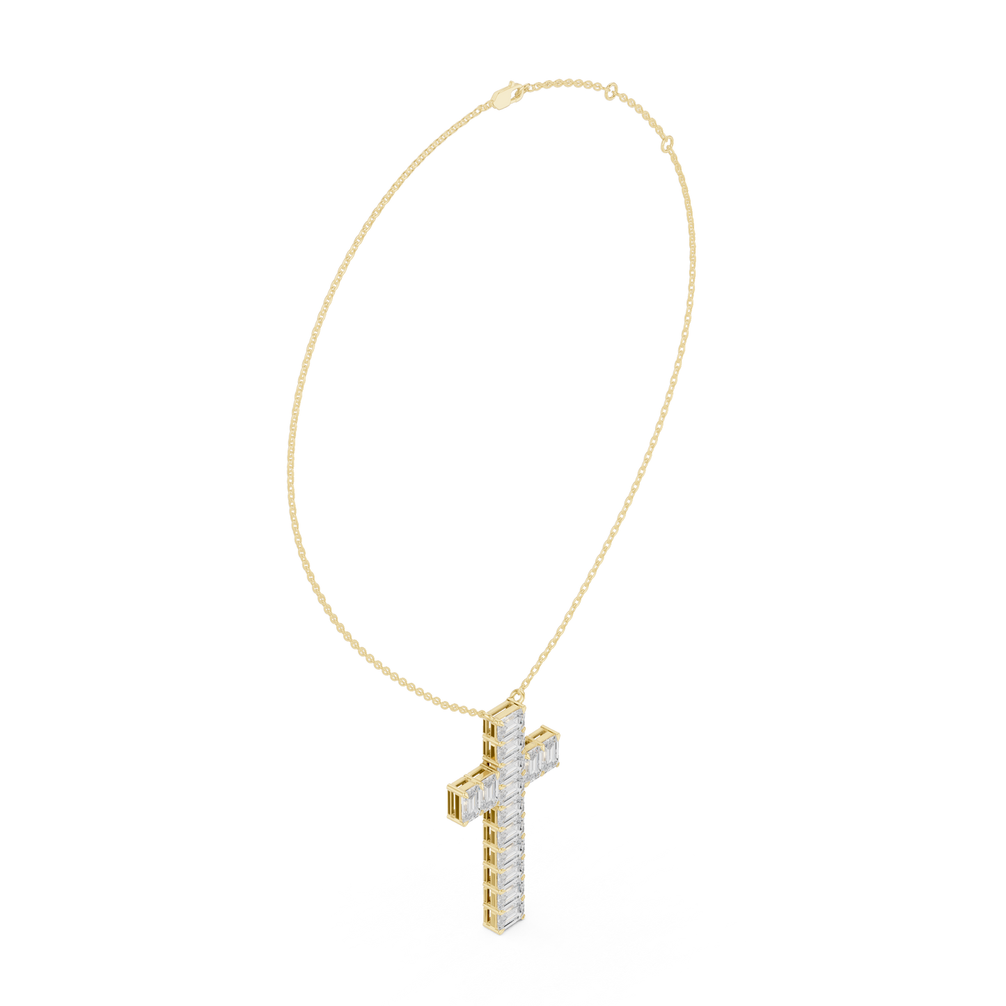 Colgante Cruz con Diamantes Corte Esmeralda 7.00ctw en Córdoba, España | Diamantes Creados en Laboratorio Color D Claridad VS | Oro 10K/18K, Plata y Platino (Disponible en Cadenas de 40cm, 45cm y 50cm)