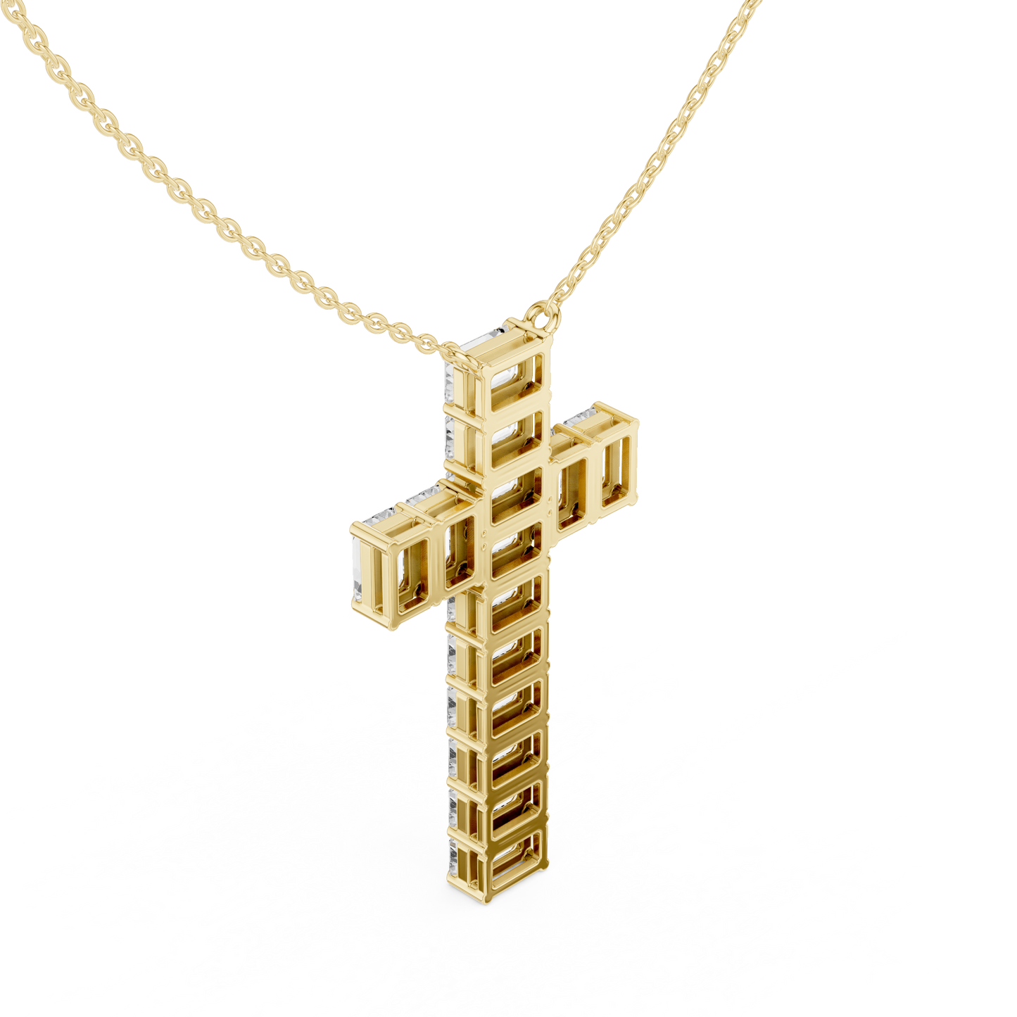Colgante Cruz con Diamantes Corte Esmeralda 7.00ctw en Córdoba, España | Diamantes Creados en Laboratorio Color D Claridad VS | Oro 10K/18K, Plata y Platino (Disponible en Cadenas de 40cm, 45cm y 50cm)