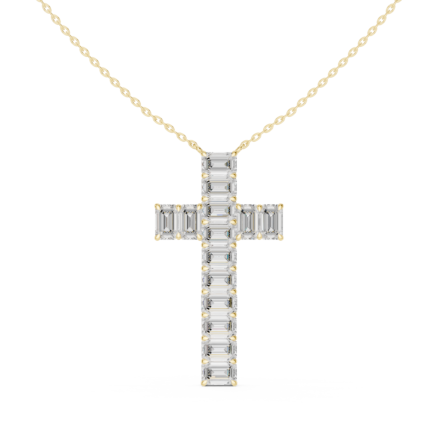 Colgante Cruz con Diamantes Corte Esmeralda 7.00ctw en Córdoba, España | Diamantes Creados en Laboratorio Color D Claridad VS | Oro 10K/18K, Plata y Platino (Disponible en Cadenas de 40cm, 45cm y 50cm)